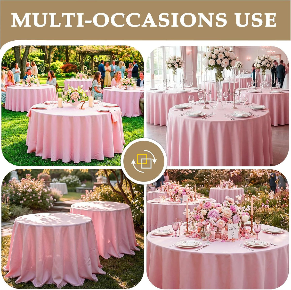 120 Inch Pink Round Tablecloth, 8 Pack