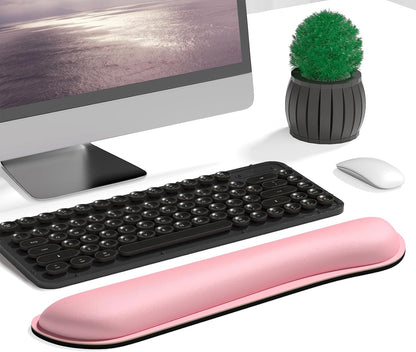 Enlarge Keyboard Wrist Rest, Memory Foam Keyboard Wrist Cushion for Computer Desk Mats Support, Typing Pain Relief Ergonomic Mouse Pad Rests with Non-Slip Base for Gaming, Laptop, Rose Pink