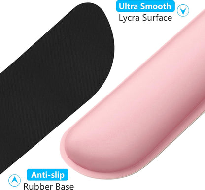 Enlarge Keyboard Wrist Rest, Memory Foam Keyboard Wrist Cushion for Computer Desk Mats Support, Typing Pain Relief Ergonomic Mouse Pad Rests with Non-Slip Base for Gaming, Laptop, Rose Pink