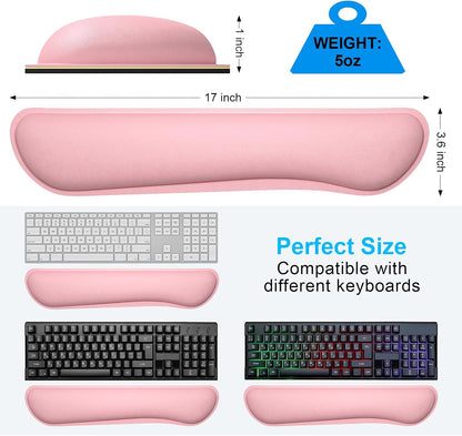 Enlarge Keyboard Wrist Rest, Memory Foam Keyboard Wrist Cushion for Computer Desk Mats Support, Typing Pain Relief Ergonomic Mouse Pad Rests with Non-Slip Base for Gaming, Laptop, Rose Pink
