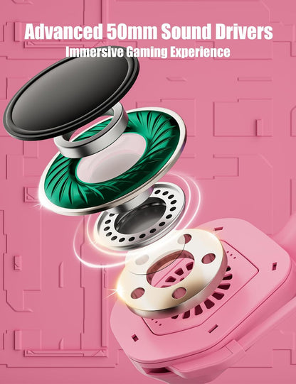 Pink Wired Gaming Headset with Detachable Cat Ears