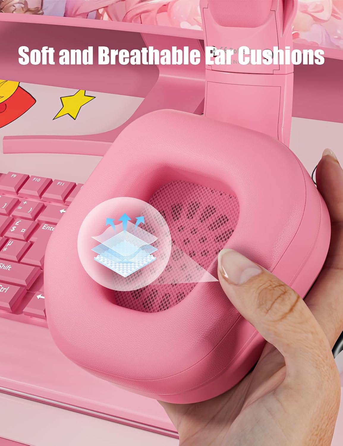 Pink Wired Gaming Headset with Detachable Cat Ears