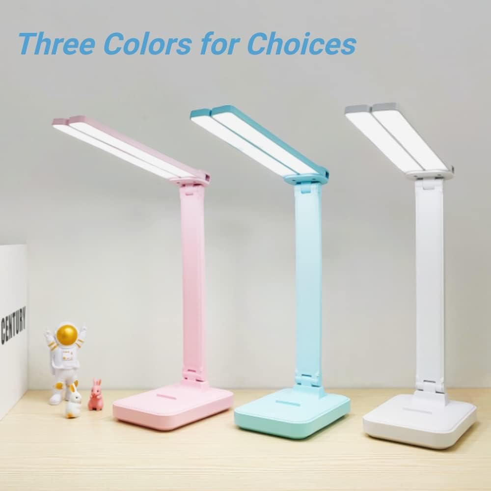 Pink Desk Lamp for Home Office,Portable Cute Small Desk Lamp with 3 Lighting Modes, Battery Operated Rechargeable Desk Light for Kids, Reading,Studying,Dormitory, Pink