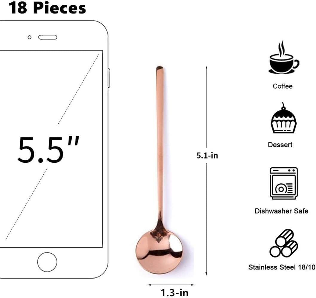 10 Pack Espresso spoons 18/10 Stainless Steel Teaspoons Set for Coffee Sugar Dessert Cake Ice Cream Soup Antipasto Cappuccino, 5.3 Inch Rose Gold