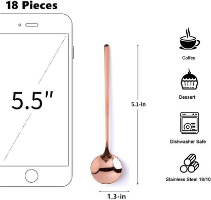 10 Pack Espresso spoons 18/10 Stainless Steel Teaspoons Set for Coffee Sugar Dessert Cake Ice Cream Soup Antipasto Cappuccino, 5.3 Inch Rose Gold
