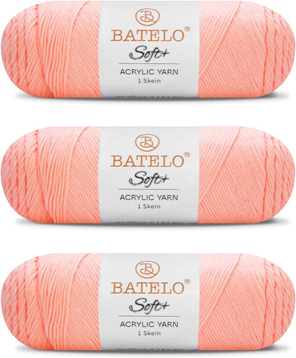 Soft Peach Pink Yarn 1008 Yards - 3 Pack Acrylic Yarn of 200g/7.5oz - 4 Medium (Worsted) - Crocheting, Knitting, Amigurumi, Craft