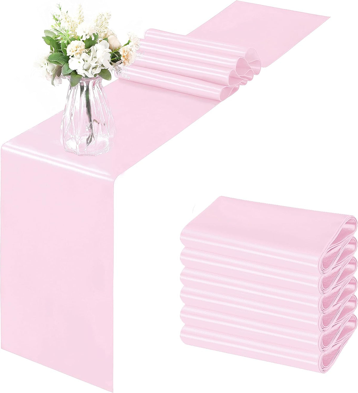 6 Pack Satin Runners 12 x 72 Inch, Light Pink