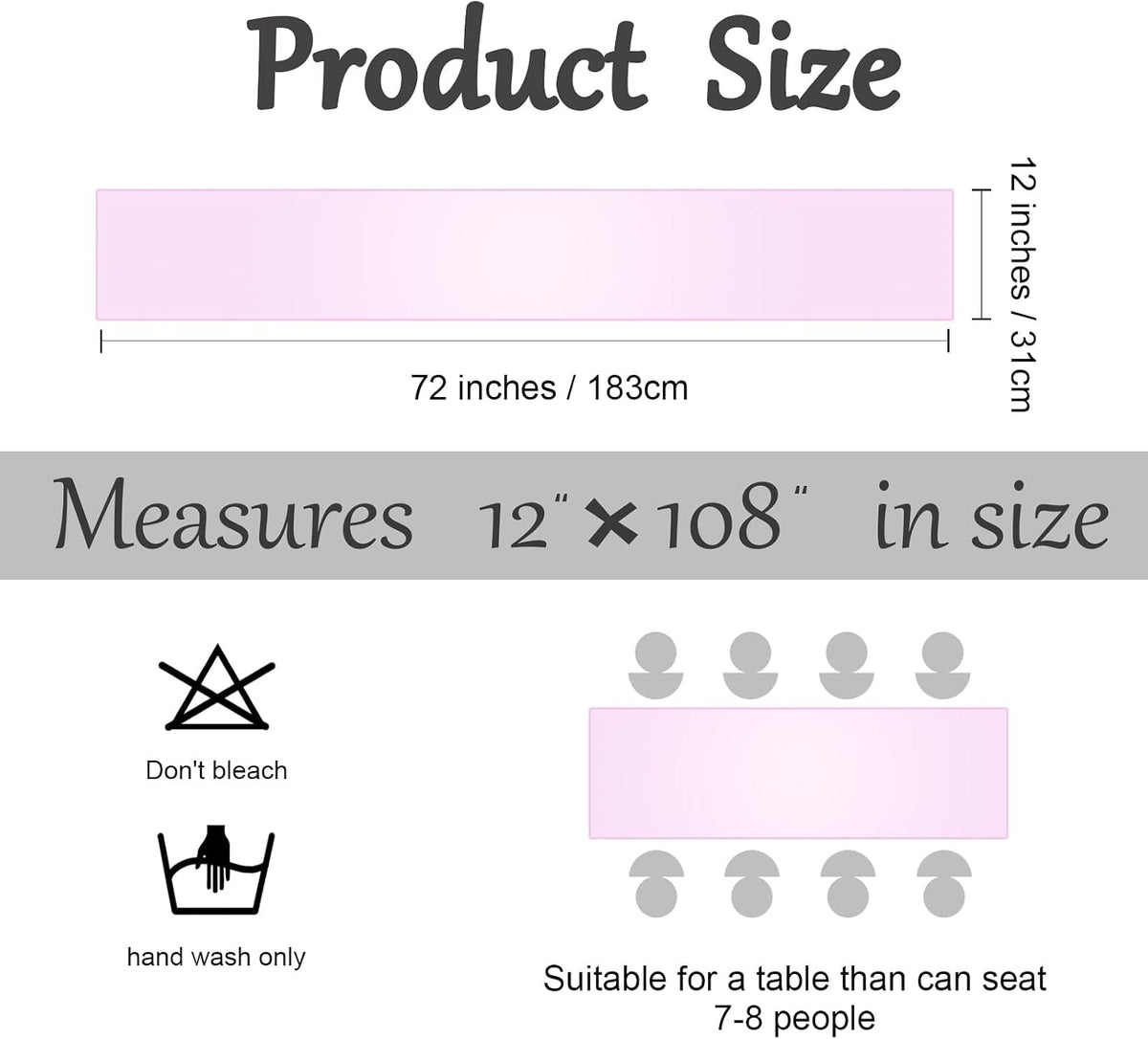 6 Pack Satin Runners 12 x 72 Inch, Light Pink