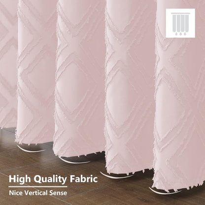 Blush Shower Curtain Set, Jacquard Geometric Textured Fabric Boho Shower Curtain for Bathroom, Soft Hotel Style Farmhouse Shower Curtains Grommet Top 12 Hooks, Machine Washable, 72x72, Blush