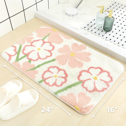 Floral Bath Mat 16x24, Soft Absorbent Microfiber Bath Rugs