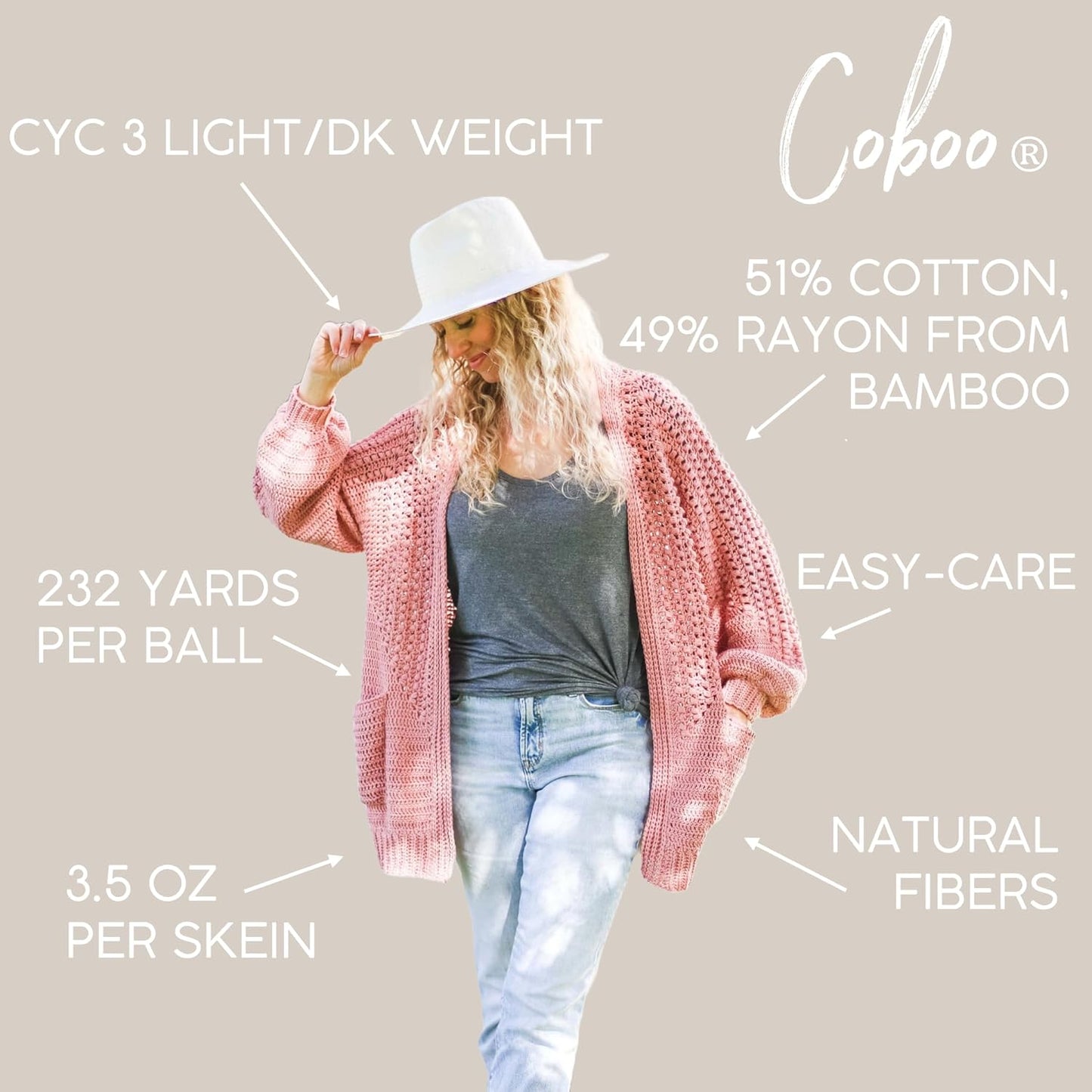 Coboo Cotton Blend Crochet Yarn, Peach, Orange, 3 Pack | Cotton, Rayon from Bamboo Blend Yarn for Knitting, Crochet, Crafts, DK Fiber for Blankets, Soft Shawls, Sweaters, Clothes