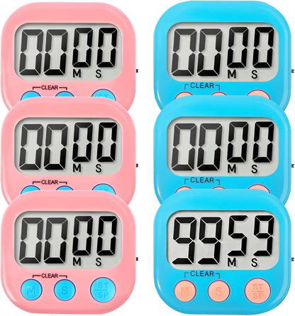 6 Pack Digital Kitchen Timer Small Classroom Timers for Kids Teachers (Blue&Pink)