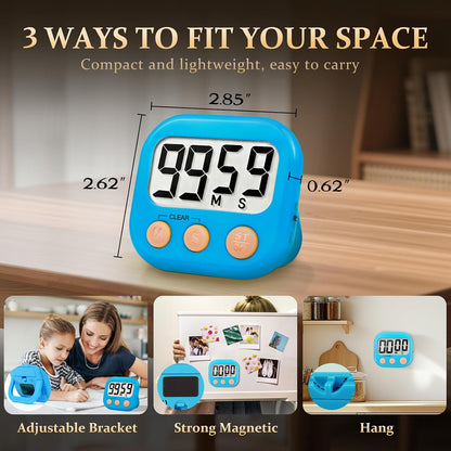 6 Pack Digital Kitchen Timer Small Classroom Timers for Kids Teachers (Blue&Pink)