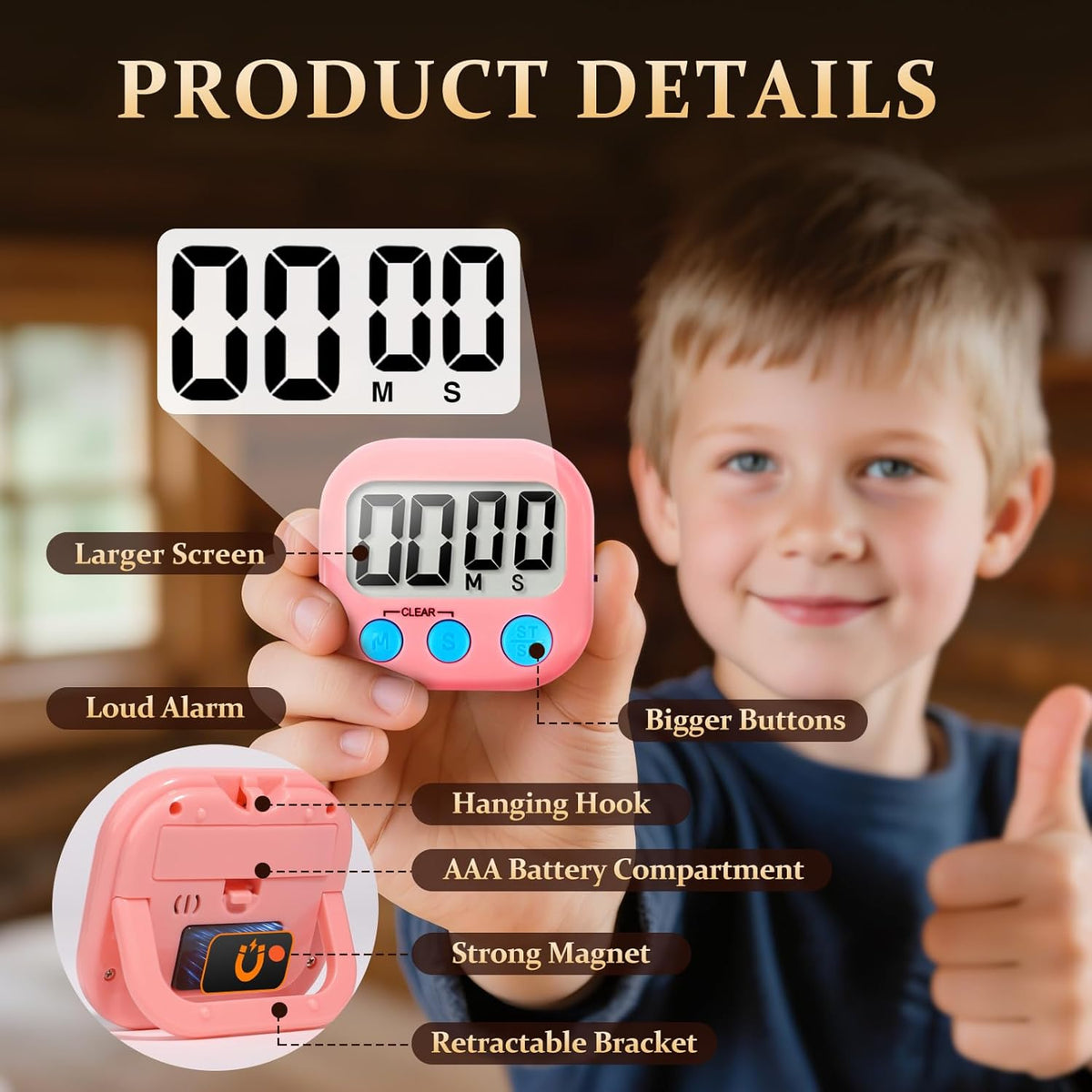 6 Pack Digital Kitchen Timer Small Classroom Timers for Kids Teachers (Blue&Pink)
