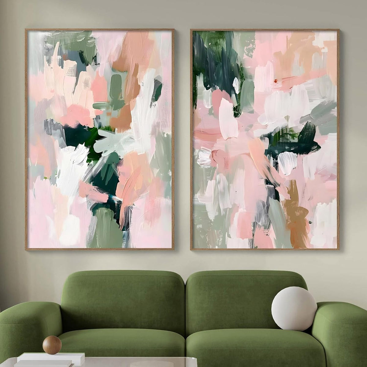 Abstract Pink Green Canvas Wall Art Colorful Abstract Pictures Pastel Pink Poster Aesthetic Watercolor Art Blush Pink Canvas Art Preppy Abstract Paintings for Living Room Girls Room 16x24inch No Frame