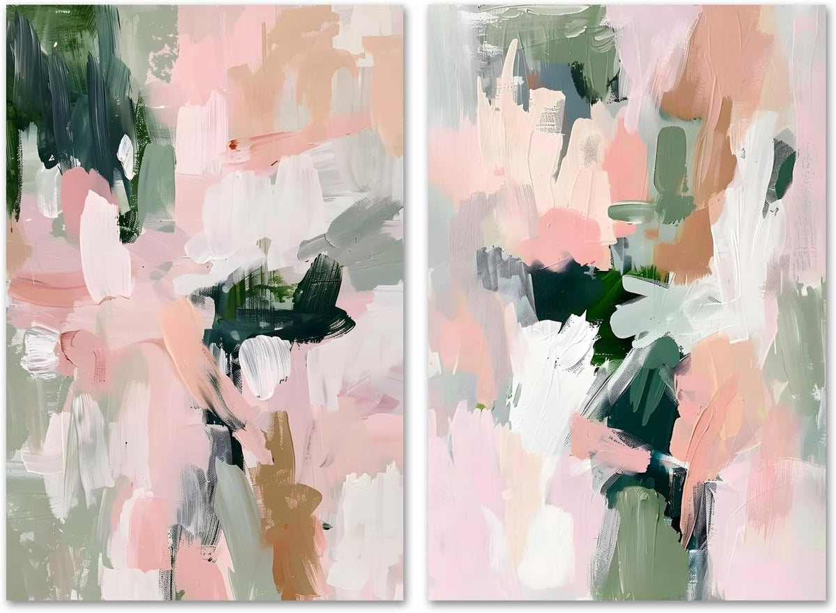 Abstract Pink Green Canvas Wall Art Colorful Abstract Pictures Pastel Pink Poster Aesthetic Watercolor Art Blush Pink Canvas Art Preppy Abstract Paintings for Living Room Girls Room 16x24inch No Frame
