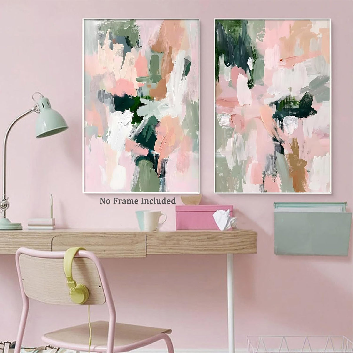 Abstract Pink Green Canvas Wall Art Colorful Abstract Pictures Pastel Pink Poster Aesthetic Watercolor Art Blush Pink Canvas Art Preppy Abstract Paintings for Living Room Girls Room 16x24inch No Frame