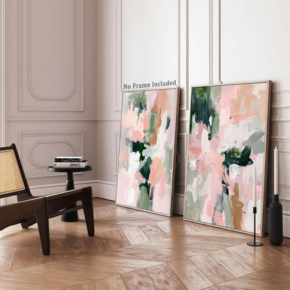 Abstract Pink Green Canvas Wall Art Colorful Abstract Pictures Pastel Pink Poster Aesthetic Watercolor Art Blush Pink Canvas Art Preppy Abstract Paintings for Living Room Girls Room 16x24inch No Frame