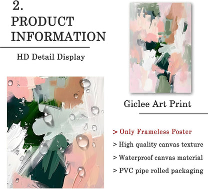 Abstract Pink Green Canvas Wall Art Colorful Abstract Pictures Pastel Pink Poster Aesthetic Watercolor Art Blush Pink Canvas Art Preppy Abstract Paintings for Living Room Girls Room 16x24inch No Frame