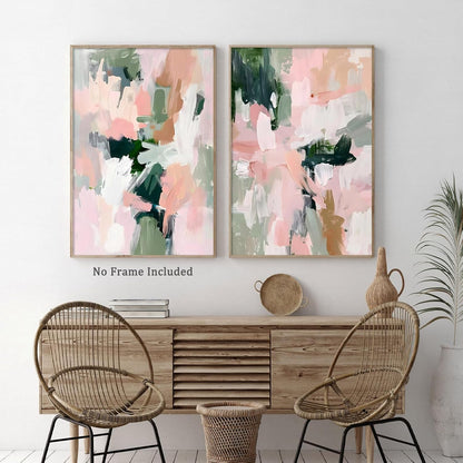 Abstract Pink Green Canvas Wall Art Colorful Abstract Pictures Pastel Pink Poster Aesthetic Watercolor Art Blush Pink Canvas Art Preppy Abstract Paintings for Living Room Girls Room 16x24inch No Frame