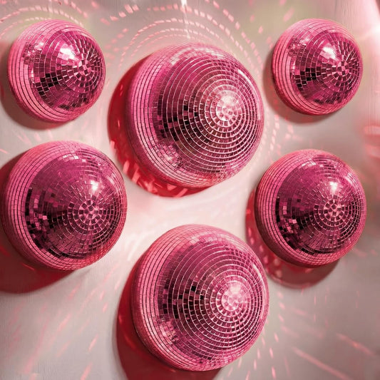 6 Pcs Rose Pink Half Disco Ball Wall Decor 8/6/4 Inch