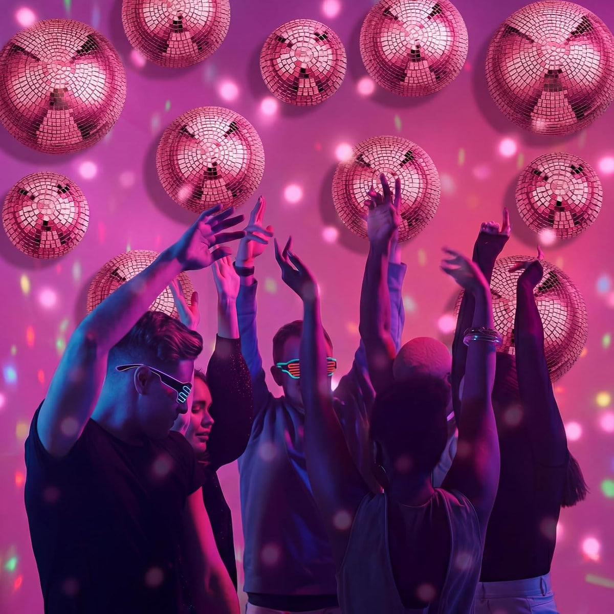 6 Pcs Rose Pink Half Disco Ball Wall Decor 8/6/4 Inch