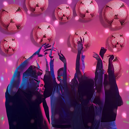 6 Pcs Rose Pink Half Disco Ball Wall Decor 8/6/4 Inch