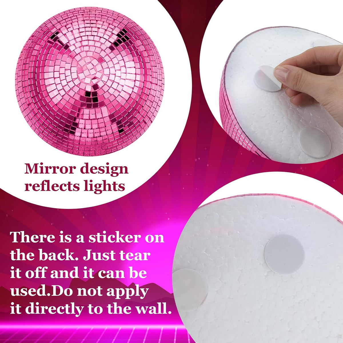 6 Pcs Rose Pink Half Disco Ball Wall Decor 8/6/4 Inch