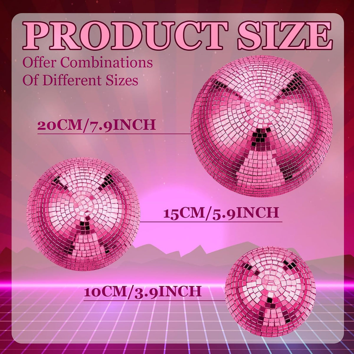 6 Pcs Rose Pink Half Disco Ball Wall Decor 8/6/4 Inch