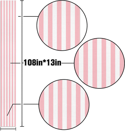 Pink and White Vertical Striped Table Runner Light Pink Birthday Party Decoration Baby Shower Dining Room Home Kitchen Table Decor (Pink, 13" x 108")