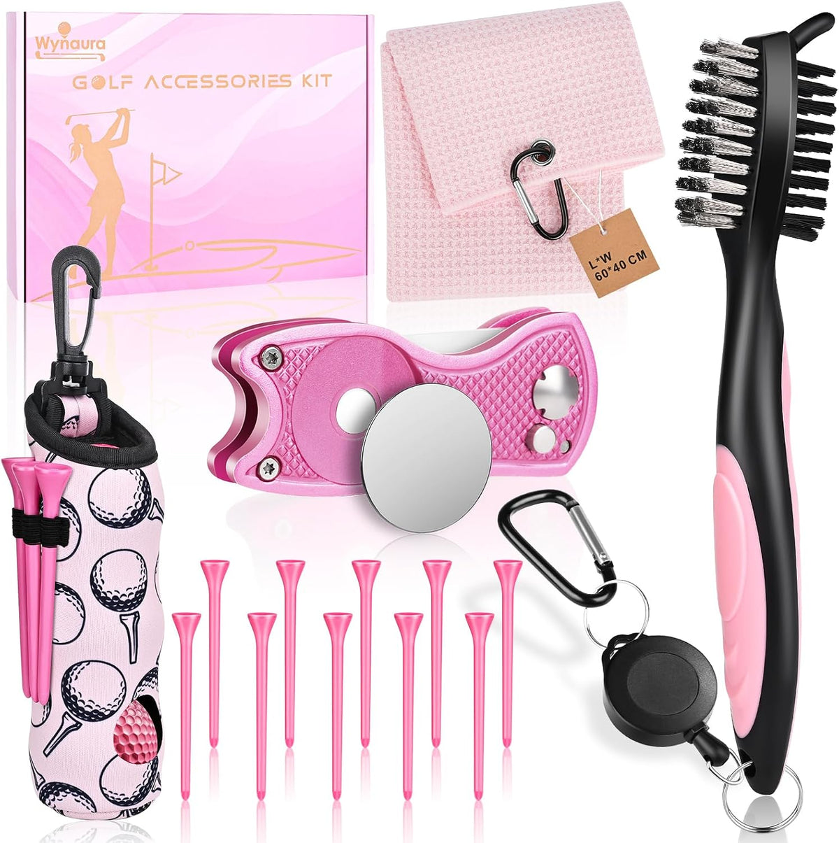 15 Pcs Golf Accessories Kit, Includes Cleaner Brush Towel Tees Golf Ball Bag with Hook Divot Tool with Ball Marker, Golf Essentials Kit for Women Man Gifts