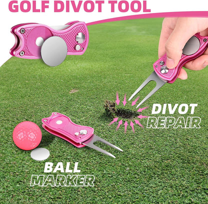 15 Pcs Golf Accessories Kit, Includes Cleaner Brush Towel Tees Golf Ball Bag with Hook Divot Tool with Ball Marker, Golf Essentials Kit for Women Man Gifts