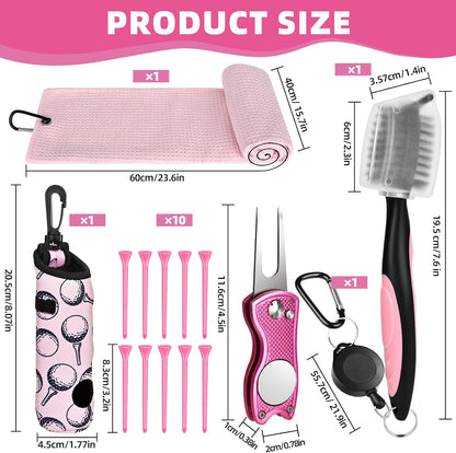 15 Pcs Golf Accessories Kit, Includes Cleaner Brush Towel Tees Golf Ball Bag with Hook Divot Tool with Ball Marker, Golf Essentials Kit for Women Man Gifts