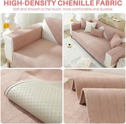 Sectional Couch Cover, Funny Chenille Fuzzy Sofa Slipcover, Anti-Slip Furniture Protector for Pets Kids, L-Shaped Sofa, 3-Cushion Couch, Loveseat, Recliner, Armrest & Backrest (1 Piece)