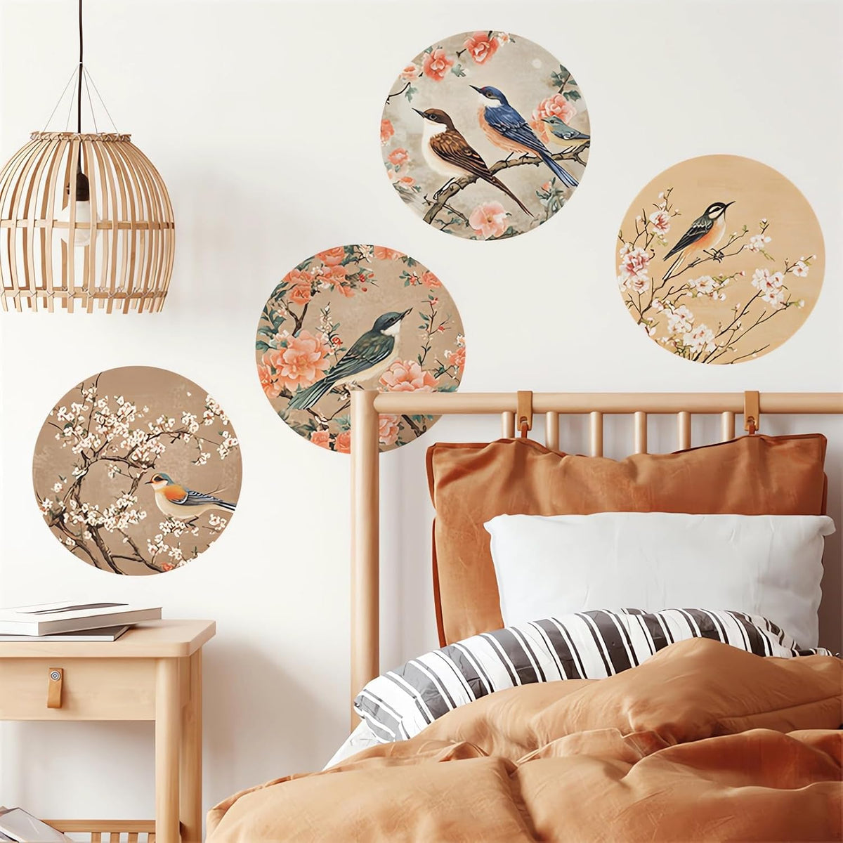 Flower Bird Round Wall Stickers Chinese Style Wall Art Decals