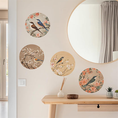 Flower Bird Round Wall Stickers Chinese Style Wall Art Decals