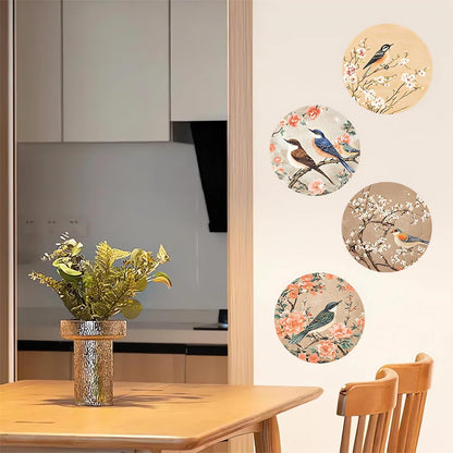 Flower Bird Round Wall Stickers Chinese Style Wall Art Decals