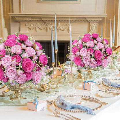10 Bundles Peonies Artificial Flowers, Pink Silk Peony Flower Bulk