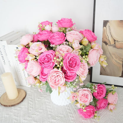 10 Bundles Peonies Artificial Flowers, Pink Silk Peony Flower Bulk