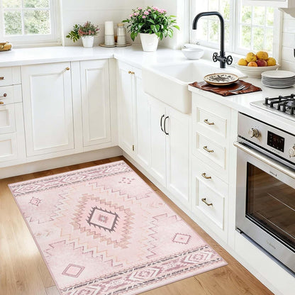Pink Rug 2x3 Non Slip, Western Washable Rug Low-Pile