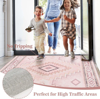 Pink Rug 2x3 Non Slip, Western Washable Rug Low-Pile