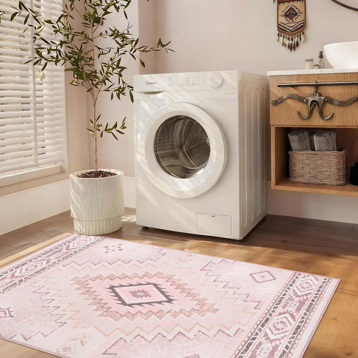 Pink Rug 2x3 Non Slip, Western Washable Rug Low-Pile
