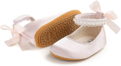 Baby Girls Mary Jane Flats Shoes Anti-Slip Rubber Sole Infant Toddler Princess Wedding Dress Shoes