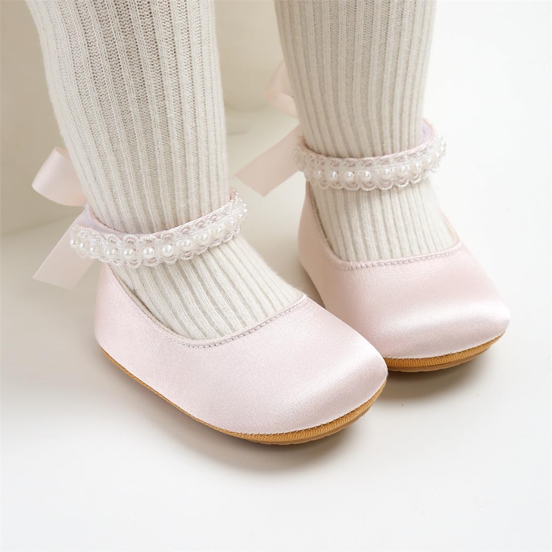 Baby Girls Mary Jane Flats Shoes Anti-Slip Rubber Sole Infant Toddler Princess Wedding Dress Shoes