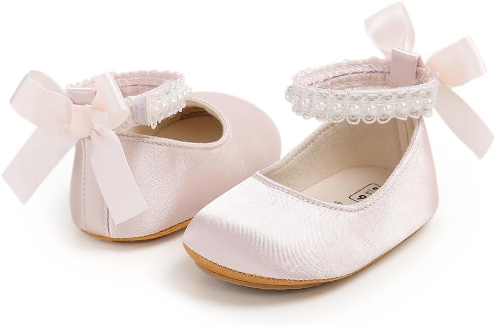 Baby Girls Mary Jane Flats Shoes Anti-Slip Rubber Sole Infant Toddler Princess Wedding Dress Shoes