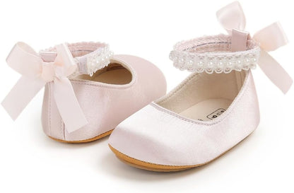 Baby Girls Mary Jane Flats Shoes Anti-Slip Rubber Sole Infant Toddler Princess Wedding Dress Shoes