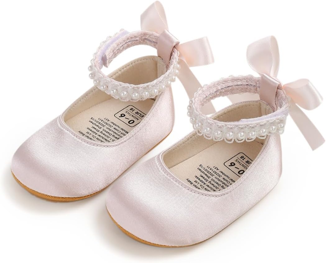 Baby Girls Mary Jane Flats Shoes Anti-Slip Rubber Sole Infant Toddler Princess Wedding Dress Shoes
