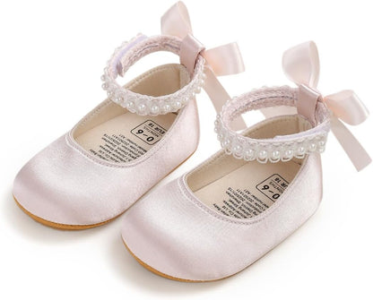 Baby Girls Mary Jane Flats Shoes Anti-Slip Rubber Sole Infant Toddler Princess Wedding Dress Shoes