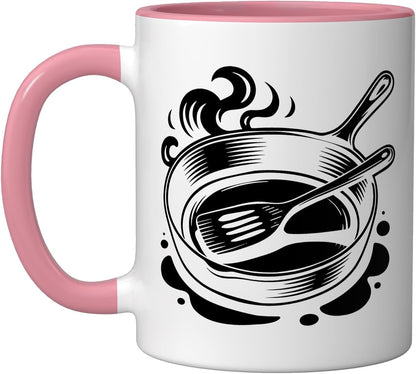 Cast Iron Camping Dutch Oven Outdoor Cooking Ceramic Mug, Pink/White
