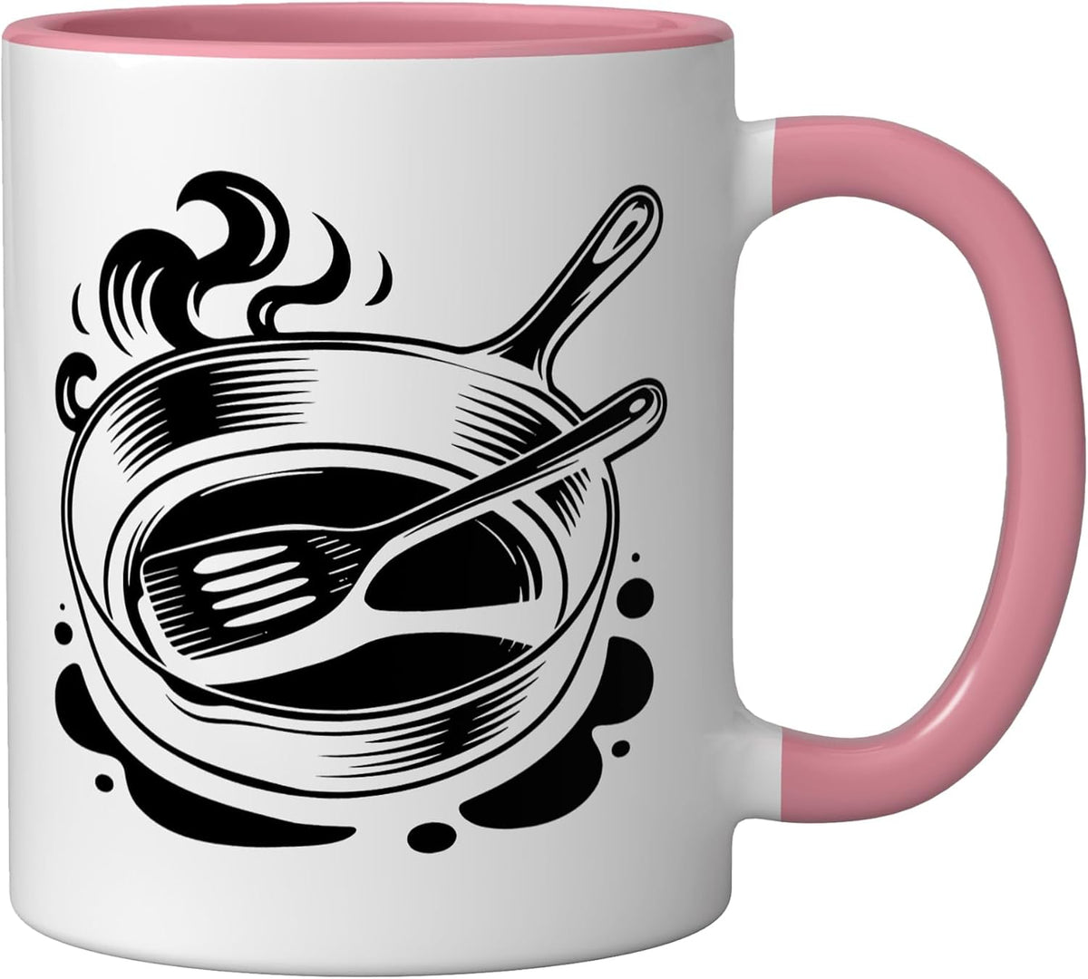 Cast Iron Camping Dutch Oven Outdoor Cooking Ceramic Mug, Pink/White